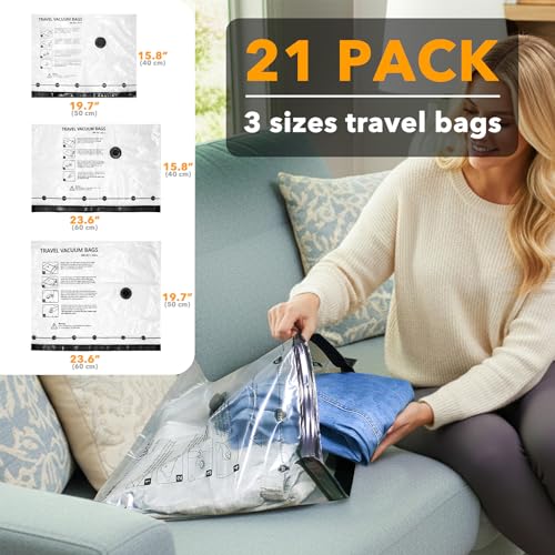 SpaceAid Travel Vacuum Bags for Luggage with Electric Pump, 21 Pack Vacuum Seal Bags for Clothing Travel, Space Saver Compression Bag for Backpack and Suitcase - size: 21 Combo Travel Size