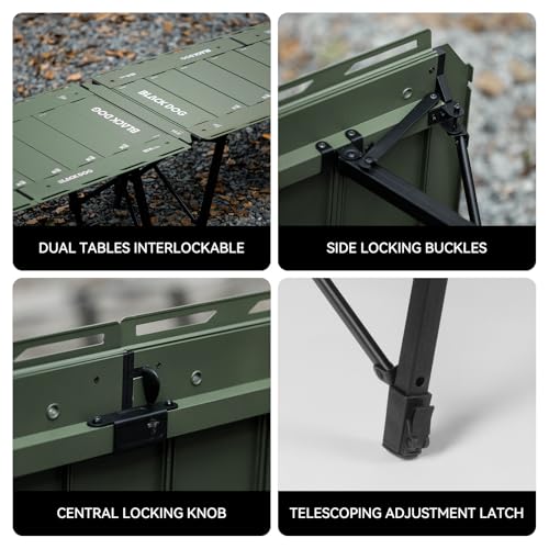 BLACKDOG IGT Camping Table, Portable Folding Camp Table for Outdoor | Adjustable Height 16"-24"，IGT Modular System Compatibility， 7 Expandable Plates, Aluminum，with Carry Bag，48.8" L x 22.8" W - color: Jungle Green