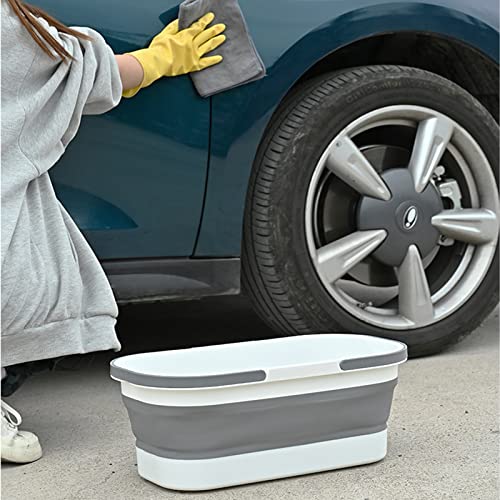 Goderewild Collapsible Plastic Bucket with Wheels 12L (3.17 Gallon) for House Cleaning, Camping, and RV - Multi-Purpose Rectangular Handy Basket for Cleaning Mop - Lightweight and Portable (Grey) - color: 12l-grey