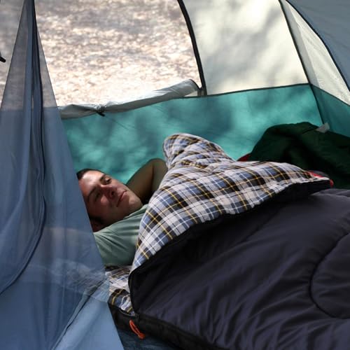 REDCAMP Cotton Flannel Sleeping Bag for Camping Backpacking, Adults Cold Weather Envelope Sleeping Bags with 2/3/4/6lbs Filling - color: Widened Navy Blue With 4lbs Filling