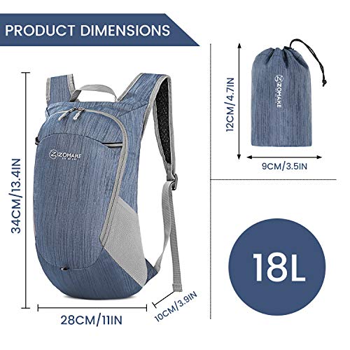 ZOMAKE Lightweight Packable Backpack, 18L Small Foldable Daypack for Hiking - color: Navy Blue, size: 18L