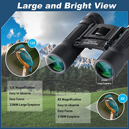 12x25 Mini Binoculars, Portable Compact Binoculars for Adults Kids | Compact Binoculars, Suitable for Bird Watching, Hunting, Travel, Sporting Events and Theater - size: 12X25