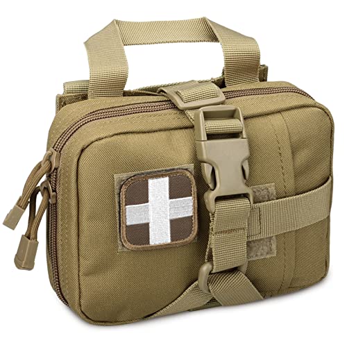 LIVANS Rip Away IFAK Medical Pouch for MOLLE Gear | Small Tactical First Aid Bag with Quick Release Panel, 1000D Nylon & Organizer - color: Khaki