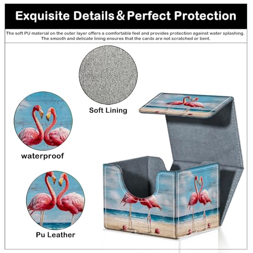 Premium Commander Deck Box,Magnetic Trading Card Storage Case for MTG TCG - Fits 100+ Single-Sleeved Cards,Cute Flamingo Art Painting - color: Cute Flamingo Art Painting