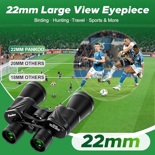 Pankoo 20x55 Binoculars for Adults High Powered – Large View Waterproof Optics with Clear Low Light Vision, Easy Focus for Hunting, Bird Watching, Concerts, Sports - color: Green
