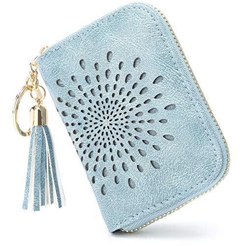 APHISON RFID Credit Card Holder Zipper Card Case Keychain Small Wallet for Women 1927 BLUE - color: 0-3BLUE（single zip）