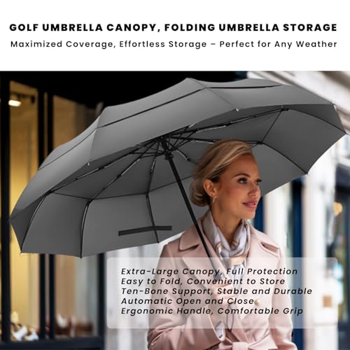 MRTLLOA Compact Golf Umbrella, 10 Ribs Vented Windproof Travel | 49/54/62 Inch Large Oversize, Double Canopy, Quick-Dry Fabric, Lightweight, Umbrellas for Rain - color: Black, size: 54 Inch