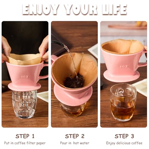 Pour Over Coffee Dripper, Ceramic Pour Over Coffee Maker, Pink - color: Pink