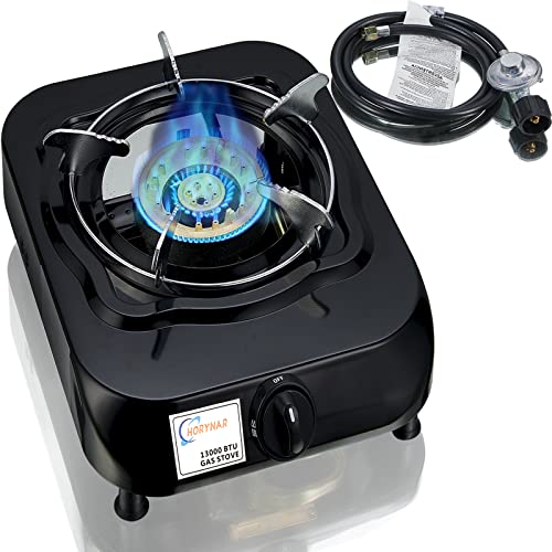 Horynar Single Burner Propane Stove Auto Ignition with CSA LPG Hose | 13000 BTU Unique Body Integrated Design Propane Gas Stove Single Propane Burner for Emergency,Outdoor