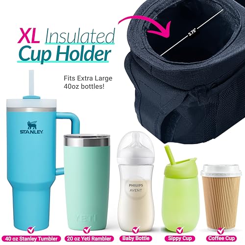 Swanoo Stroller Caddy Organizer, Cup Holder, Wipes Pocket, Non-Slip, Black - color: Black