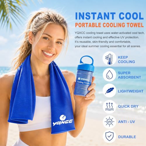 YQXCC 2 Pack Cooling Towels (47"x12"), Ice Cool Towel for Neck & Face | Cooling Neck Wraps, Soft Breathable Microfiber Chilly Towel for Yoga, Golf, Gym, Running, Camping & Hot Weather - color: Dark Blue/Pink