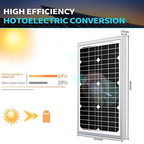ACOPOWER Mono Solar Panel for 12 Volt Battery Charging, Off Grid, 30W | 30W small solar panel for 12V battery charging, ideal for RV, boat, marine and off-grid applications - size: 30 Watt