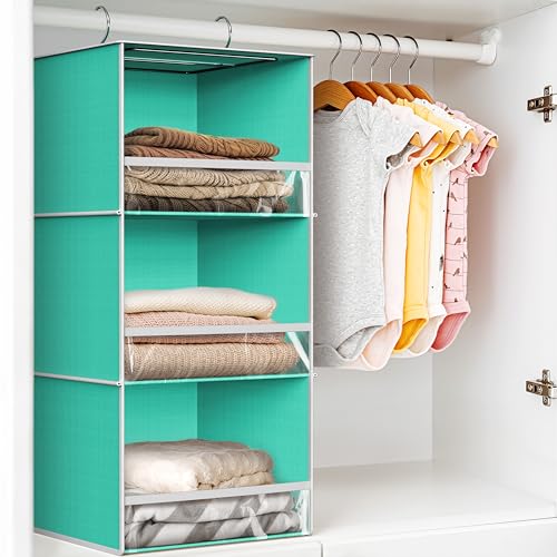 Simple Houseware 3 Shelf Hanging Closet Organizer, Turquoise - color: Turquoise