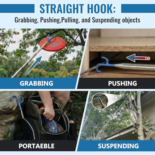 Dreyoo Telescoping Pickup Tool Magnetic Pole with Hook | Telescopic Push Pull Rod Grabber, Disc Golf Retriever Pole, Wire Reacher Grabber, pickup Tool, Universal Thread - size: 41*6*5 cm, style: 3 Hook