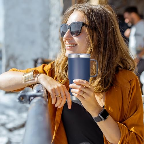 20 oz Stainless Steel Tumbler with Handle Metal Insulated Coffee Travel Mug with Handle Double Wall Tumbler Cup with Lid and Straw, Navy 1 Pack - color: Navy, size: 20 Ounces