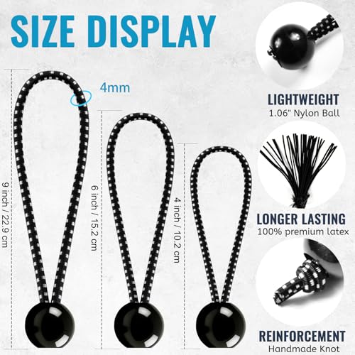 100 Pack Ball Bungee Cords 4 Inch, Heavy Duty Bungee Cord with Balls Canopy Tarp Tie Downs Bungee Balls for Camping, Shelter,Cargo,Tent Poles UV Resistant - size: 4 Inch