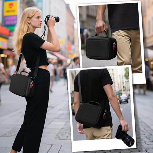 ProCase Hard Shell Digital Camera Case for Canon Rebel T7 -Black | Soft Padded Bag with 1 Shoulder Strap and 3 Adjustable Dividers for Digital Camera EOS R100/R50/DSLR/SLR/Nikon/Sony - color: Black