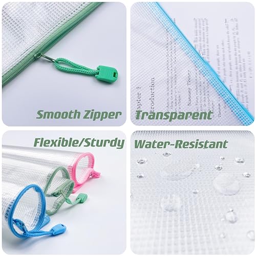 A3(17"x 11.5")-Mesh Zipper Pouch Plastic Zipper File Zip Document Folders for Office Supplies Travel Bags,6-Pcs,Multicolor - size: A3