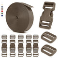 BEYOURD Buckle and Strap Set, 10 Yards Polyester Webbing Strap with 6 Dual Adjustable Side Release Plastic Buckles, 12 Pcs Tri-Glide Slider Clips for Tactical Gear (Everyday Series 1 Inch, Coyote Tan) - color: Coyote Tan