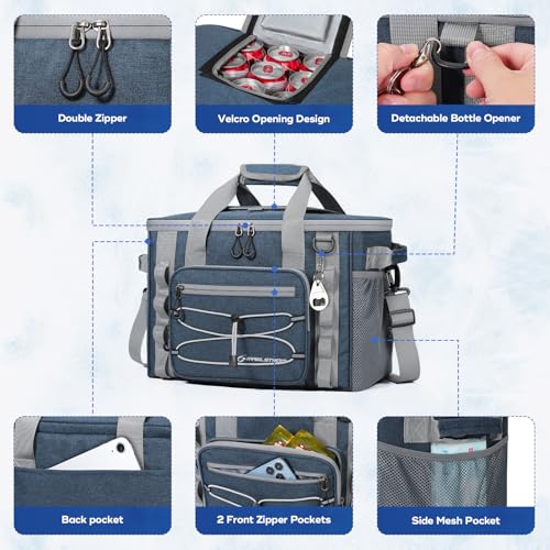 Maelstrom 30/40 Can Soft Cooler Bag, Leakproof Insulated Ice Chest | 24h Cold (With Ice), 5-Layer Insulation, Multi-Pockets ,Lightweight,Perfect For Camping, Beach, Hiking, Kayaking, Road Trips - color: 6.Blue with lid, size: 30 Can
