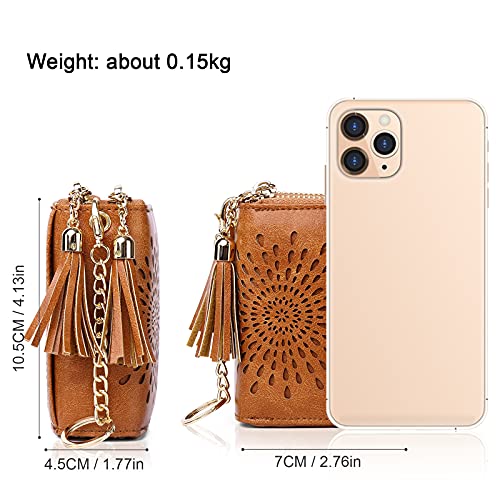APHISON RFID Credit Card Holder Zipper Card Case Keychain Small Wallet for Women 1942-2 BROWN - color: B-BROWN-2（double zip）