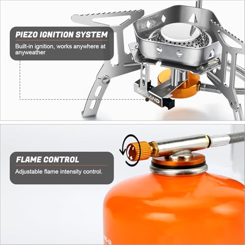Odoland 3500W/6800W Windproof Camp Stove Camping Gas Stove with Windscreen, Fuel Canister Adapter, Piezo Ignition for Outdoor Backpacking Hiking and Picnic - style: 3500W