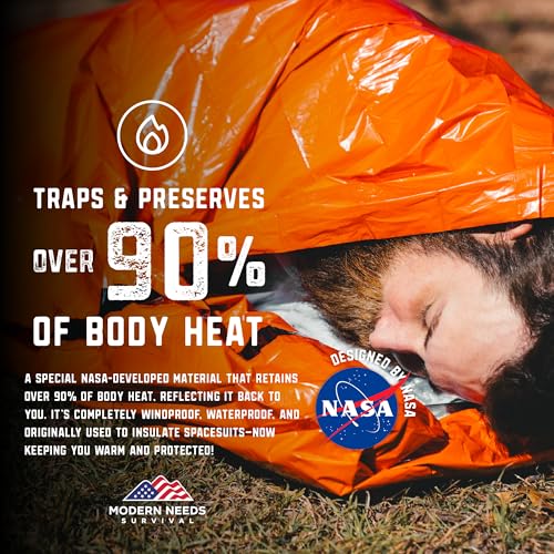 MODERN NEEDS Emergency Sleeping Bag Survival | Emergency Blanket, Bivy Sack & Emergency Bivy for Survival Supplies, Hiking Survival Kit, Compact Sleeping Bag & Camping Safety Equipment | - size: 2