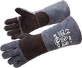 RAPICCA Fireplace Fire Pit Gloves, 932°F Fireproof Leather, 16in Dark Grey | For Wood Stove, Campfire, Charcoal, Cast Iron, BBQ Grill, Oven, Stick & MIG Welding, Forge, Dry Ice - color: Dark-grey(length 16in)
