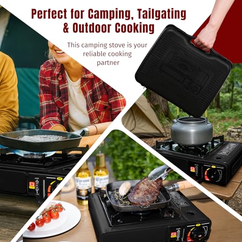 SHINESTAR Portable Butane Camping Stove with Carrying Case, 7800 BTUs | Automatic Ignition, for Outdoor Cooking, Camping, Emergencies, BBQ, Hiking & Backpacking, Tailgating Essentials - color: Black - 7800 BTU Butane