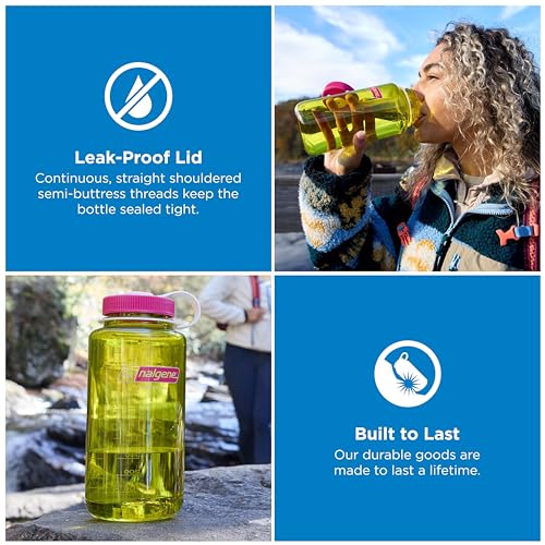 Nalgene 32 oz Wide Mouth Water Bottle, Thrill & Motion, Endive w/Fuschia Purple | BPA Free Material - color: Endive w/ Fuchsia Purple, size: 32 Ounces