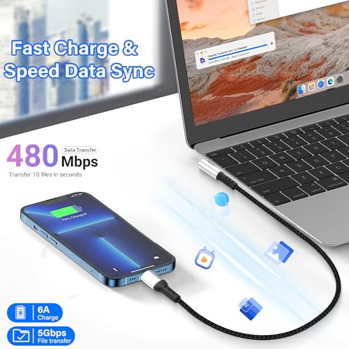 Short USB Type C Charging Cable Right Angle USB C Short Cable 6A Fast Charging Cord 90 Degree Type C Charger Cable for Car Cell Phone Tablet and USB C Devices 9.8in (Right Angle C to C) - style: Right Angle C to C