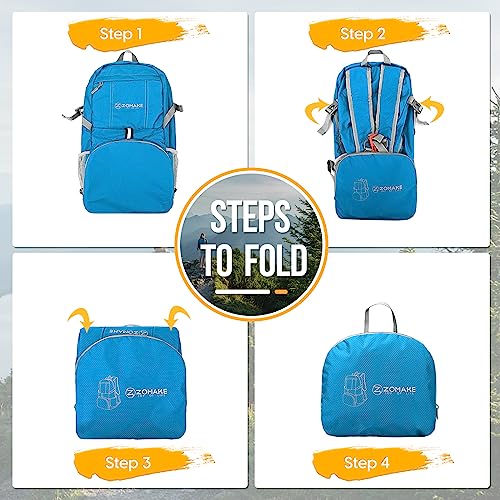 ZOMAKE Lightweight Packable Backpack 35L, Water Resistant Foldable Day Pack | Collapsible Hiking Backpacks, Compact Folding Daypack for Travel Camping, Everyday Carry, Multi-Pocket Layout(Light Blue) - color: Light Blue