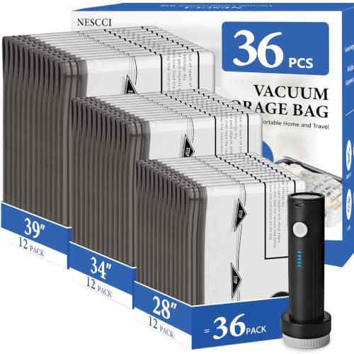 36 Pcs Travel Vacuum Bags for Clothing with Rechargeable Wireless air Pump - size: 36 Combo Size (Blue)
