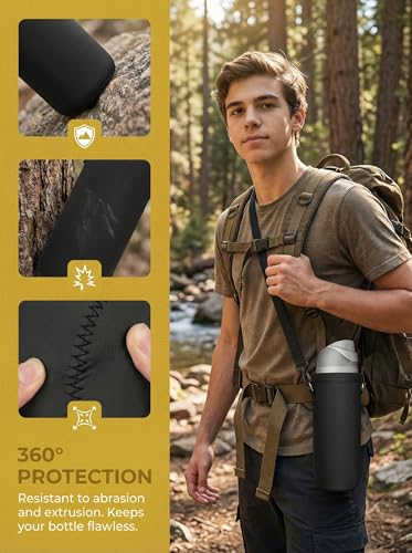 RICHEN Neoprene Water Bottle Carrier Bag with Adjustable Shoulder Strap,Insulated Water Bottle Cover for Stainless Steel/Glass/Plastic Bottles - color: Charcoal Black, size: 500ml