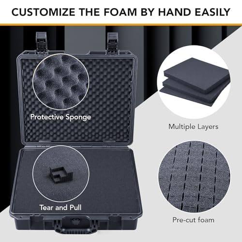 Lykus HC-4010 Waterproof Hard Case with Foam, Inner Size 15.35*12.4*3.98in | IP67 Waterproof, Pluckable Foam, Suitable for Cameras, Lenses, Electronic Equipment and More - color: Black, size: HC-4010