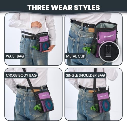 Dog Treat Pouch, 4 Cup Training Bag, Magnetic Closure, 3 Way Wear, Purple - color: Purple
