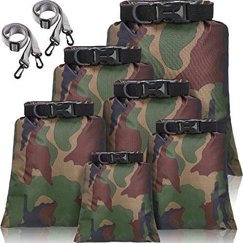 Shappy 6/12 Pcs Waterproof Dry Bags, Lightweight Outdoor Waterproof Dry Stuff Sacks 15/8/5/4/3/2 L and Long Adjustable Shoulder Strap for Kayaking Rafting Boating Hiking Camping - color: Camouflage Color