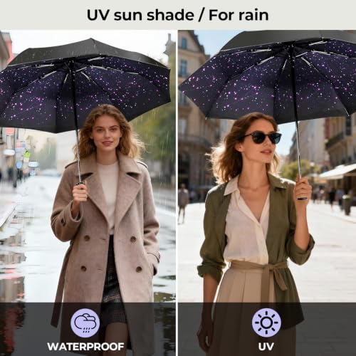 LLanxiry Compact Travel Umbrella, Windproof Automatic Umbrellas for Rain - color: Star (Auto), size: 44 Inch