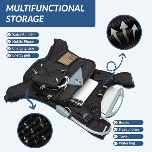 Runlight Running Vest,Lightweight Adjustable Chest Pack with Pistol Holster, Pack with 1.5L Water Bladder, Reflective Running Hydration Vest - color: Black