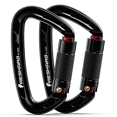 FresKaro UIAA Certified 25KN Auto Locking Climbing Carabiner Clips, Twist Lock, and Heavy Duty Carabiners for Rock Climbing, Rappelling, and Mountaineering, D Shaped - color: 2PCS-25KNA