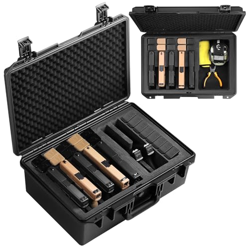 Pistol Case for Multiple Handguns, 3 Foam Types & Multiple Layout Available, Firearm Travel Carrying Case Fits Glock, Beretta, S&W, Waterproof Gun Box - color: Hold 7 Guns (5+2 Layout), size: Premium Foam