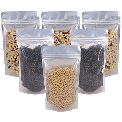 100 Pack 5.5 x 10 Inch Stand Up Pouch Bags Zipper Mylar Bags Clear Front with Aluminum Foil Back Reusable Food Storage Bag for Multipurpose with Gusset Bottom(5.5mil Thickness) | Clear Front with Aluminum Foil Back Reusable Food Storage Bag for Multipurpo