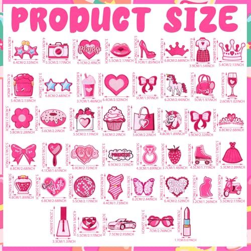 Hotop 48Pcs Pink Iron on Patches for Girls Jeans Jacket - style: Hot Pink Girl