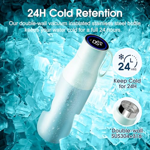 VSITOO S1 Pro 15oz Insulated Stainless Steel Self-Cleaning Water Bottle | Mini 15oz Insulated Bottle With Auto Self-Cleaning, App or Touchscreen Control, Temp Display, 30-Day Battery & 24H Cold - color: Blue, size: 15 Ounces