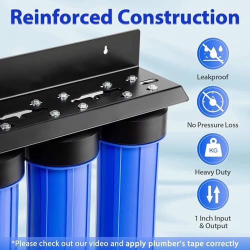 iSpring WGB32B-KDS+AHPF12MNPT16X2 Whole House Water Filtration System, Reduces Lead, Scale, Chlorine, Chloramine, 3-Stage Whole House Water Filter w/ 3/4'' Push-Fit Stainless Steel Hose Connectors - style: Ultimate Protection