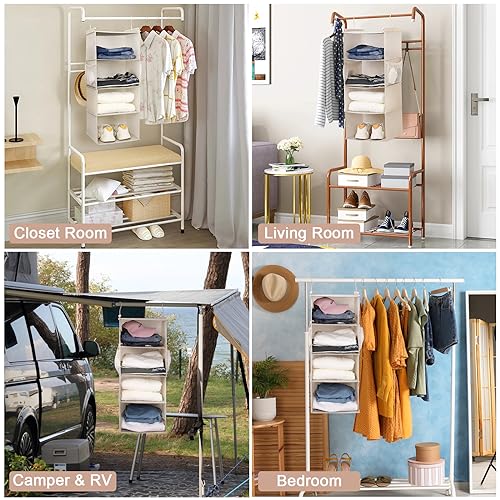 MAX Houser 4 Tier Shelf Hanging Closet Organizer, Closet Hanging Shelf with 2 Sturdy Hooks for Storage,2 Pack, Foldable (Beige) - color: Beige-5