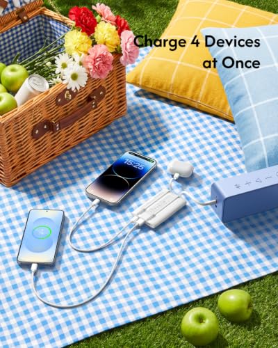 VEGER 10000mAh 22.5W Fast Charging Portable Charger with Built-in Cables | 0.4lb Slim USB C Power Bank, Small Battery Pack for iPhone 17/16/15/14/13 iPad Samsung, Flight Safe, Travel Essential, White - color: White