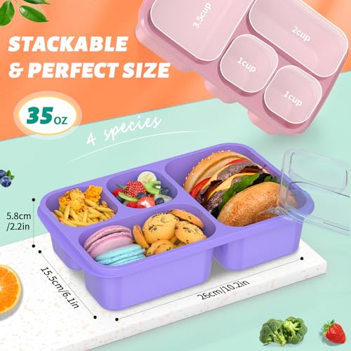 Bento Lunch Box - 4 Pack, 4-Compartment Meal Prep Containers, Adult Lunch Box, Microwave & Dishwasher Safe (Dark-PP(B/P/G/P)) - color: Dark-PP(B/P/G/P)