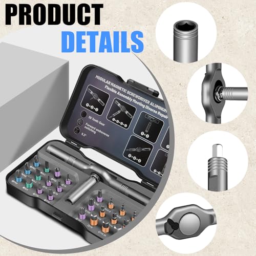 24 in 1 Magnetic Screwdriver Set, DIY Ratchet Screwdriver Set, Multi Bit Magnetic Drive Set with Detachable Ratchet Handle, Portable Compact Repair Tool Kit - color: Light Gray