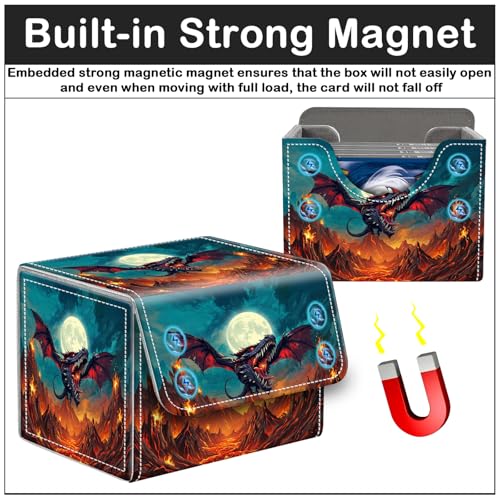 Premium Commander Deck Box,Magnetic Trading Card Storage Case for MTG TCG - Fits 100+ Single-Sleeved Cards,Dragon Flies Fire Mountain - color: Dragon Flies Fire Mountain